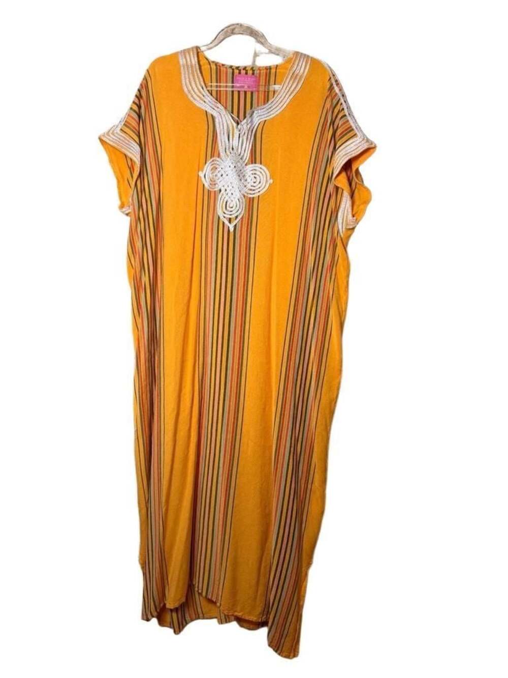 Treasures of Morocco Striped Kaftan Gandoura with Embroidered Neckline